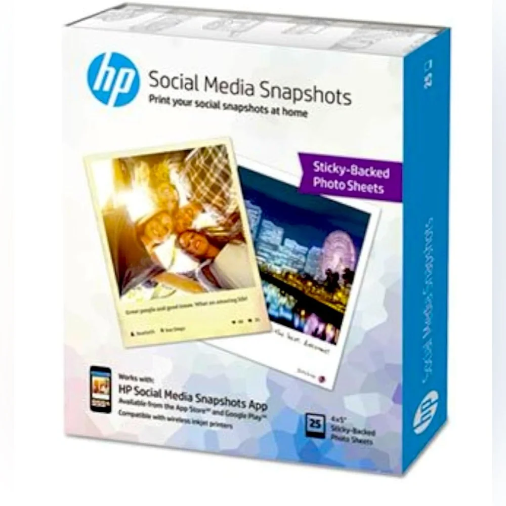 NWT Hewlett-Packard HP Social Media Snapshot Removable Sticky Photo Paper 25